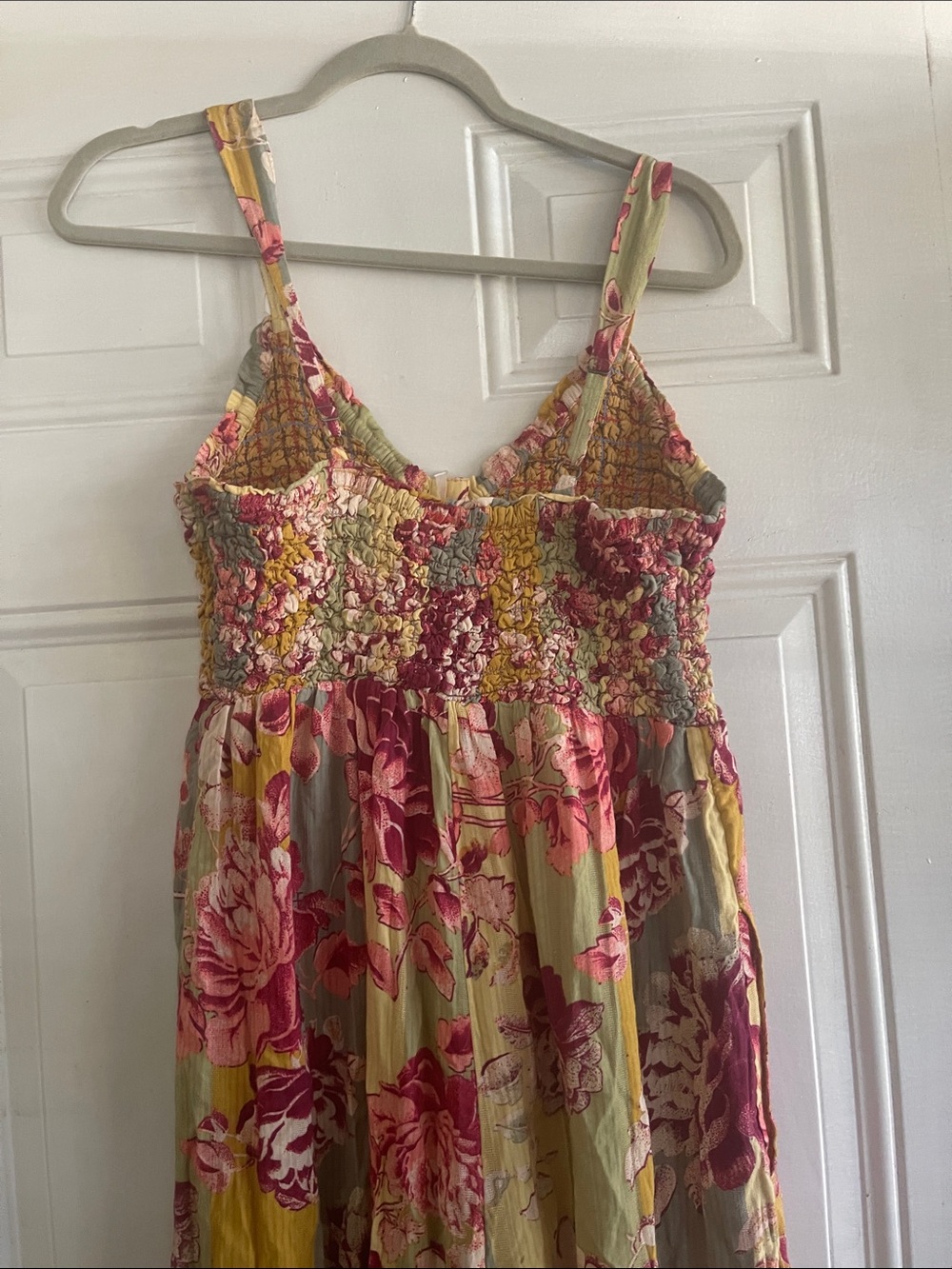 Free People Floral Smocked Wide-Leg Jumpsuit in Pink and Yellow - Picture 5 of 5